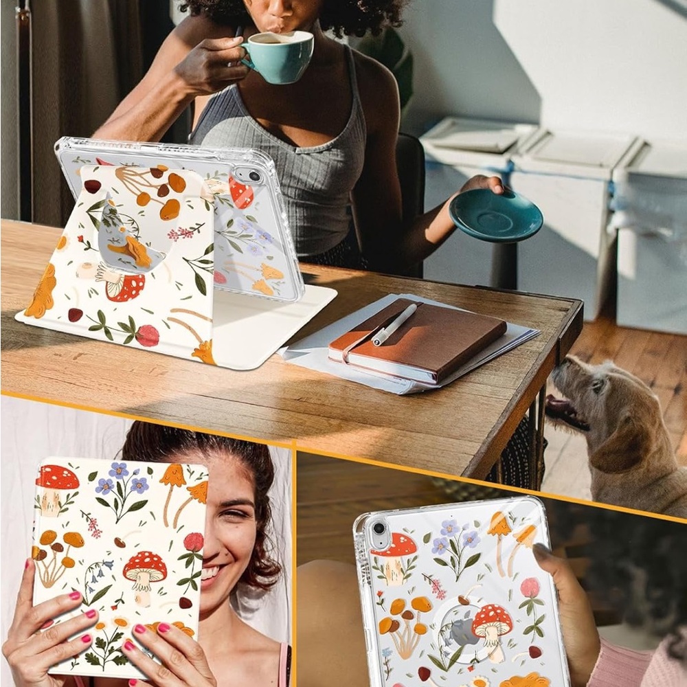 Floral Tablet Case with Mushroom Design